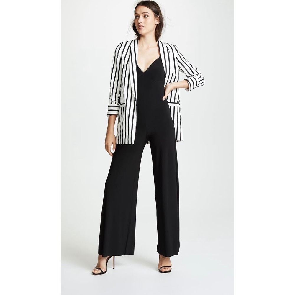 Norma Kamali Slip Jumpsuit Size Small Black Wide Leg Jersey Romper - Picture 8 of 8